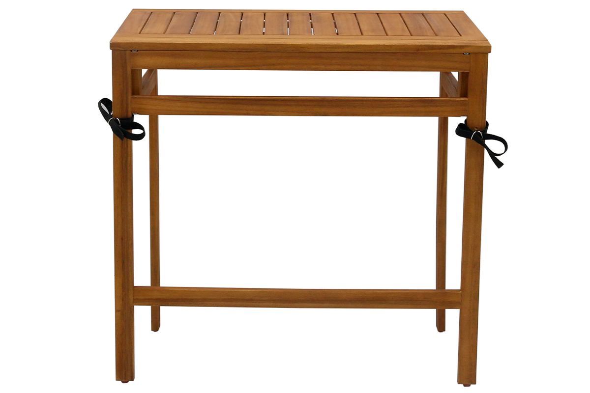 Table de balcon pliante en bois massif, vue de dos, dimensions L80 cm