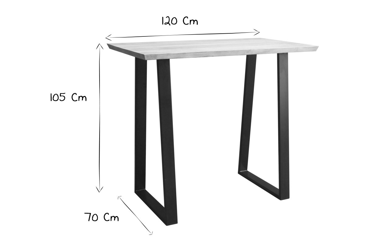 Table de bar en bois manguier massif et m�tal noir L120 cm VIJAY