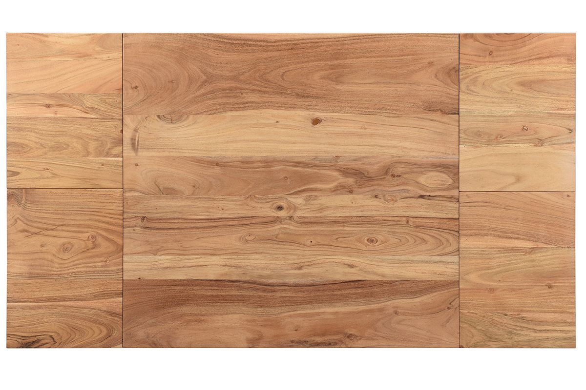 Plateau de la table de bar extensible en bois massif, vue de dessus montrant la surface en acacia.