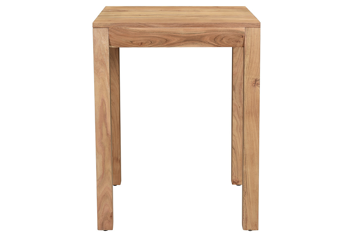 Table de bar haute extensible carr�e en bois massif, vue de face, dimensions L80-135 x P75 x H105 cm.