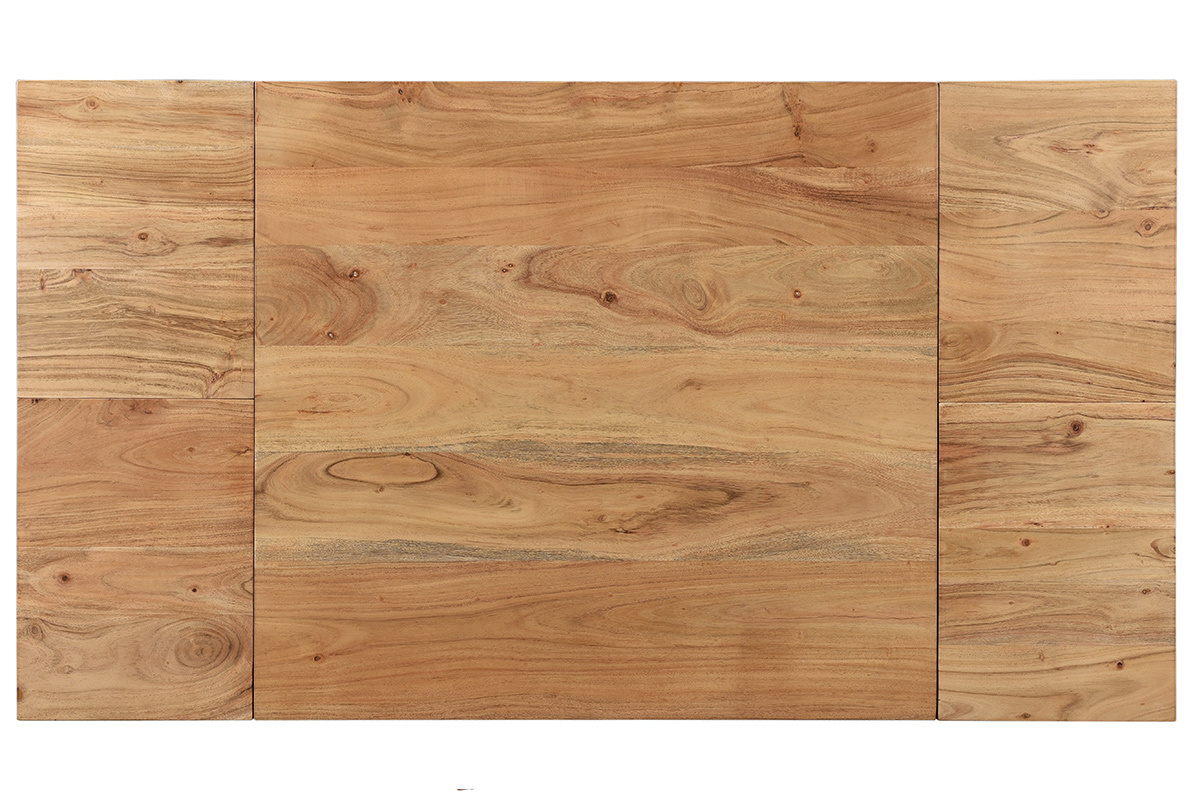 Table de bar haute extensible carr�e en bois massif, vue du dessus, dimensions L80-135 x P75 x H105 cm.