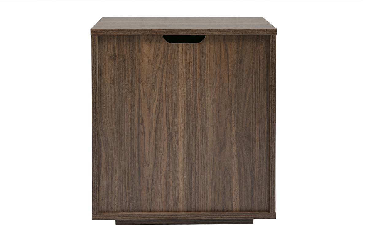 Table de chevet 2 tiroirs bois fonc� noyer, vue de dos.