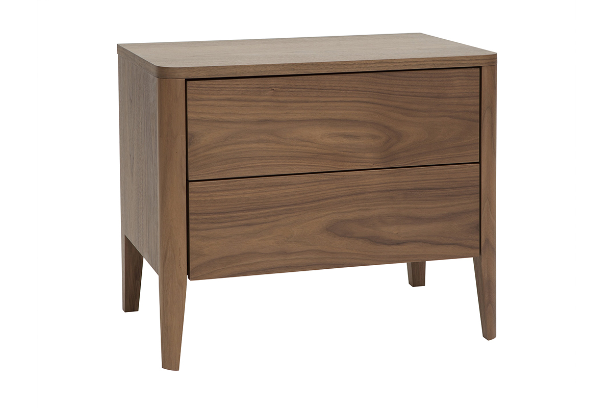 Table de chevet avec rangements 2 tiroirs bois fonc� noyer BENJA