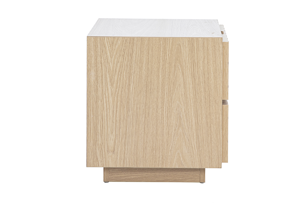 Table de chevet finition bois ch�ne, vue de c�t�.