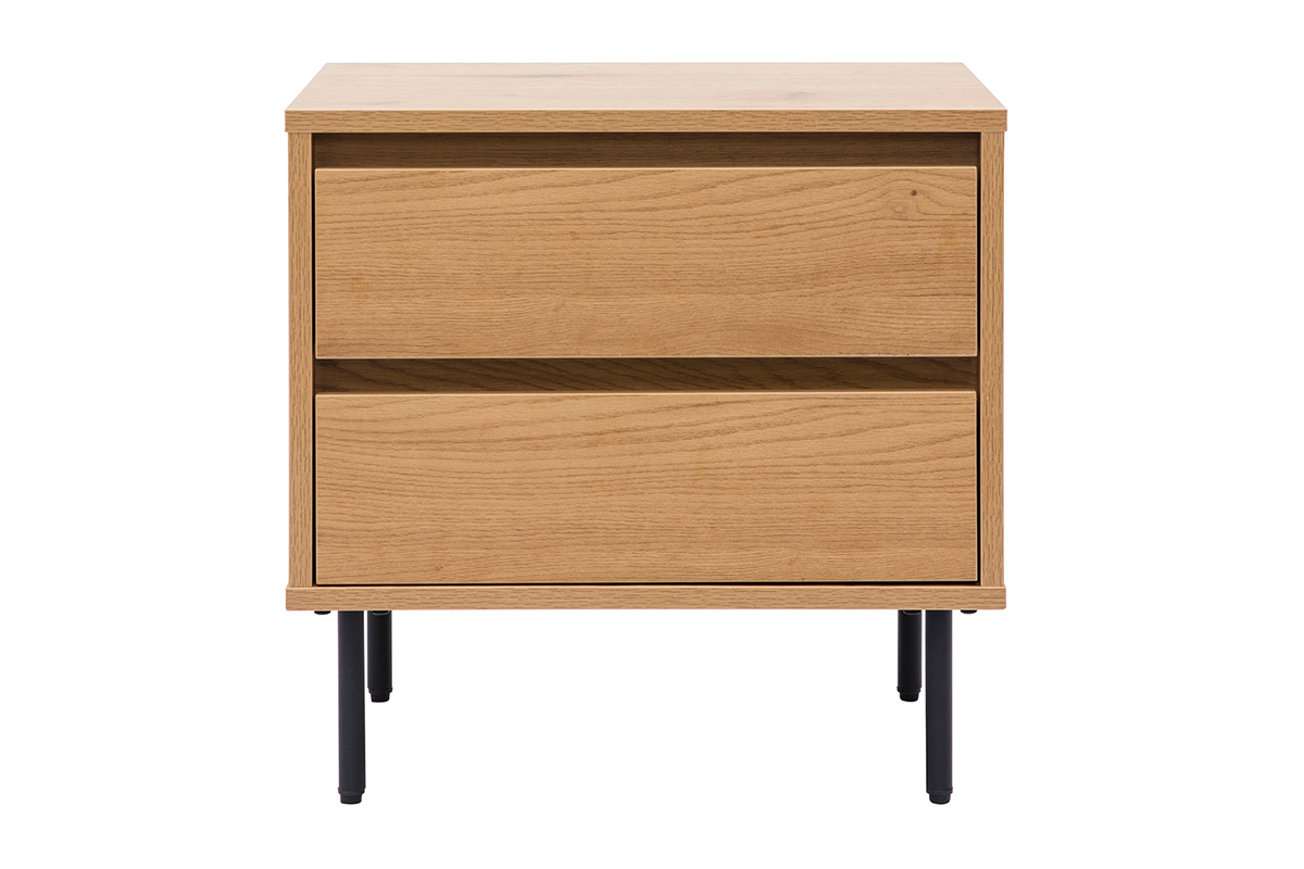 Table de chevet avec rangements 2 tiroirs finition bois clair ch�ne ARAGON