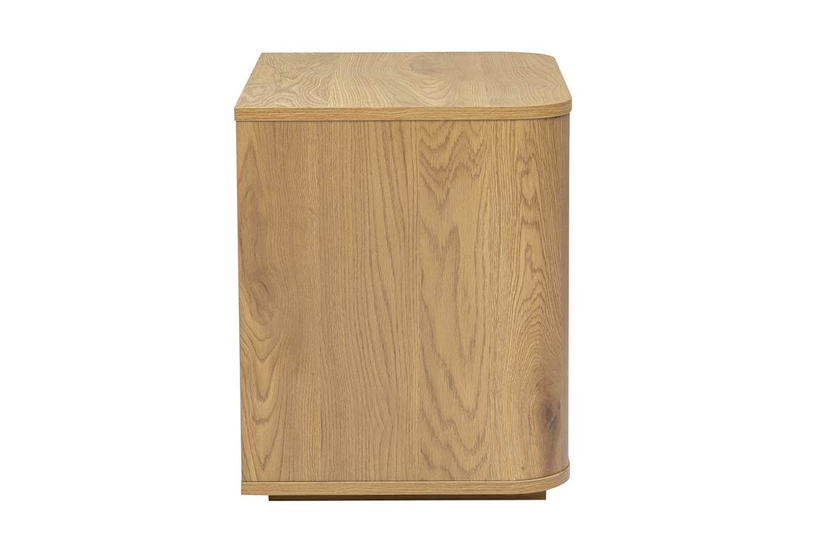 Table de chevet NEGAN bois clair ch�ne, vue de profil avec 2 tiroirs