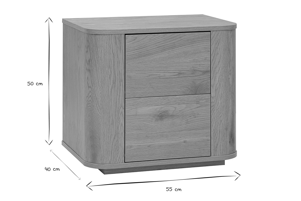 Table de chevet NEGAN en noir et blanc, dimensions 50 cm de haut, 55 cm de large, 40 cm de profondeur.