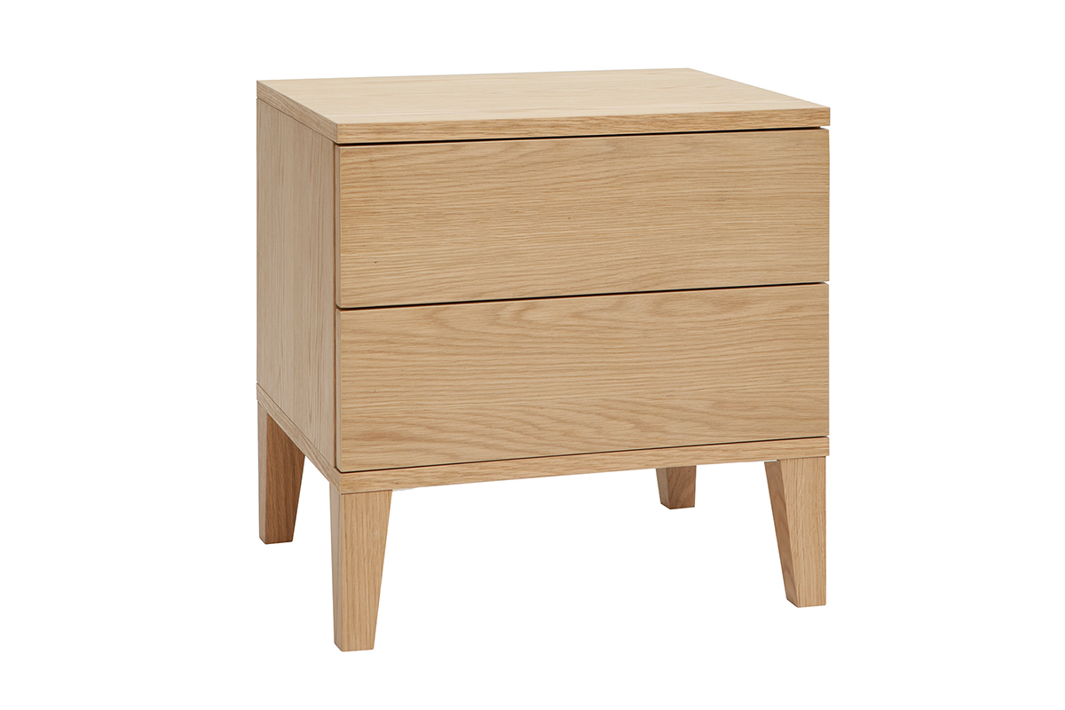 Table de chevet avec rangements 2 tiroirs scandinave bois clair ch�ne FREDDY