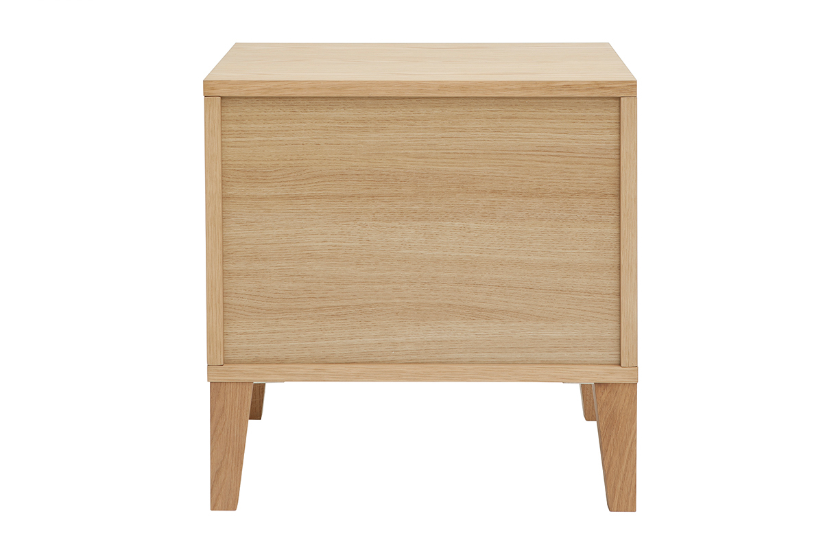 Table de chevet avec rangements 2 tiroirs scandinave bois clair ch�ne FREDDY