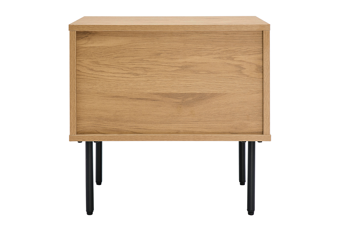 Table de chevet avec rangements finition bois clair ch�ne et m�tal noir PERNELLE
