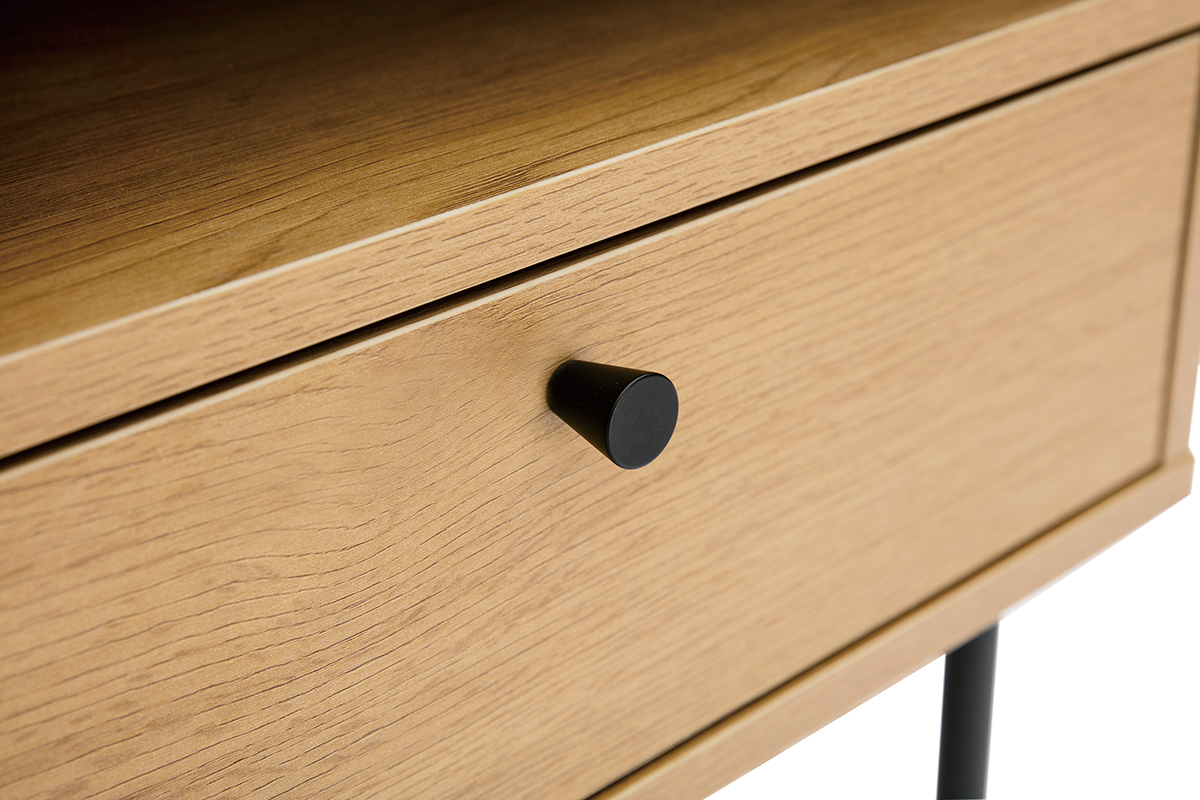 Table de chevet avec rangements finition bois clair ch�ne et m�tal noir PERNELLE