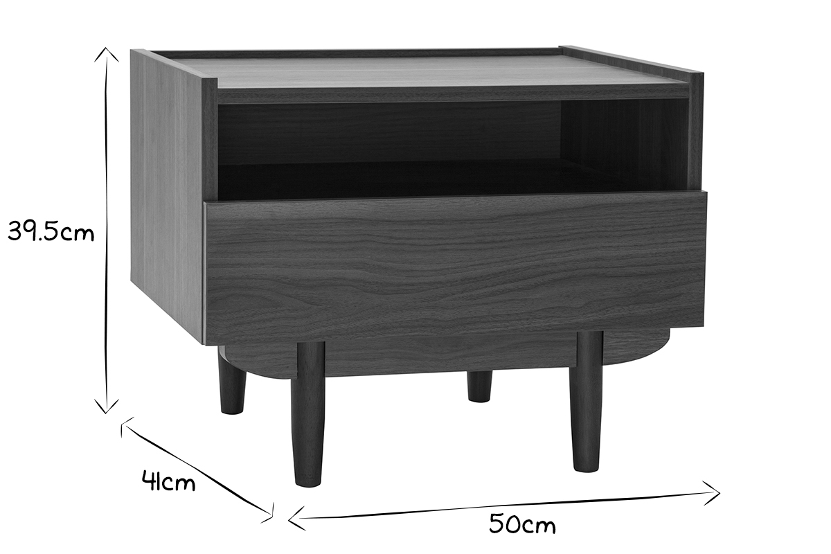 Table de chevet avec rangements finition bois fonc� noyer SANAA