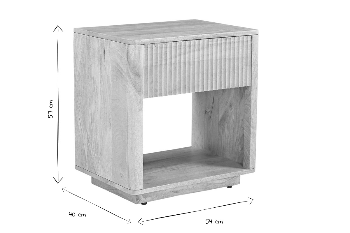 Dimensions de la table de chevet ALDA : L54 x P40 x H57 cm, vue de trois quarts