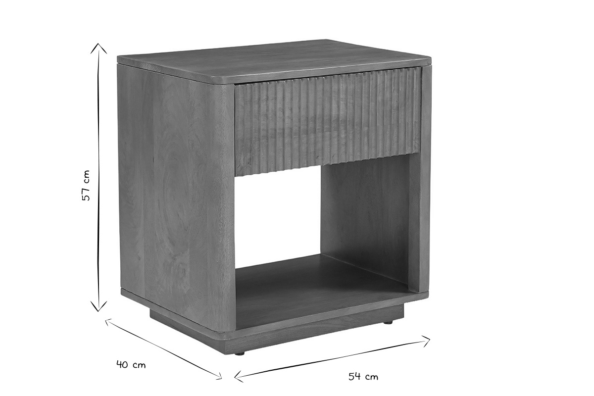 Dimensions de la table de chevet ALDA en noir et blanc : L54 x P40 x H57 cm.