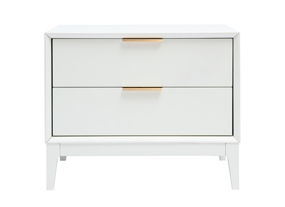 Table de chevet blanche mat et m&eacute;tal dor&eacute; avec rangements GIANA