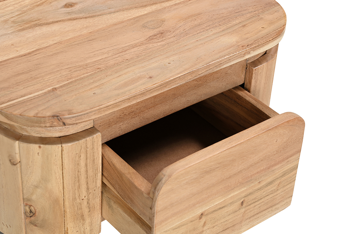 Table de chevet en bois massif et m�tal noir avec tiroir NAPOLI
