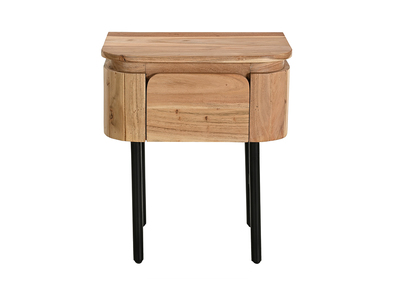 Table de chevet en bois massif et m&eacute;tal noir avec tiroir NAPOLI