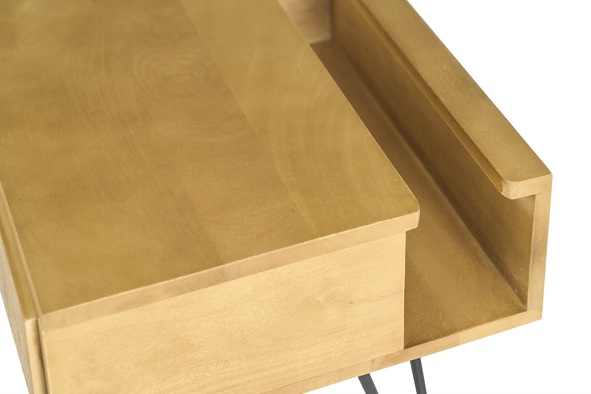 Table de chevet industrielle bois manguier massif et m�tal noir VIBES