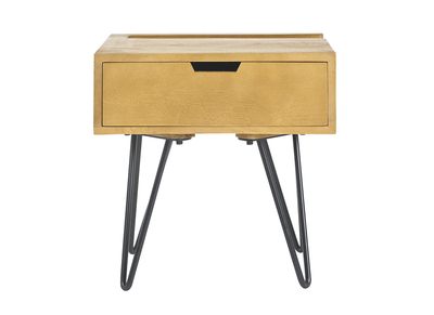 Table de chevet industrielle bois manguier massif et m&eacute;tal noir VIBES