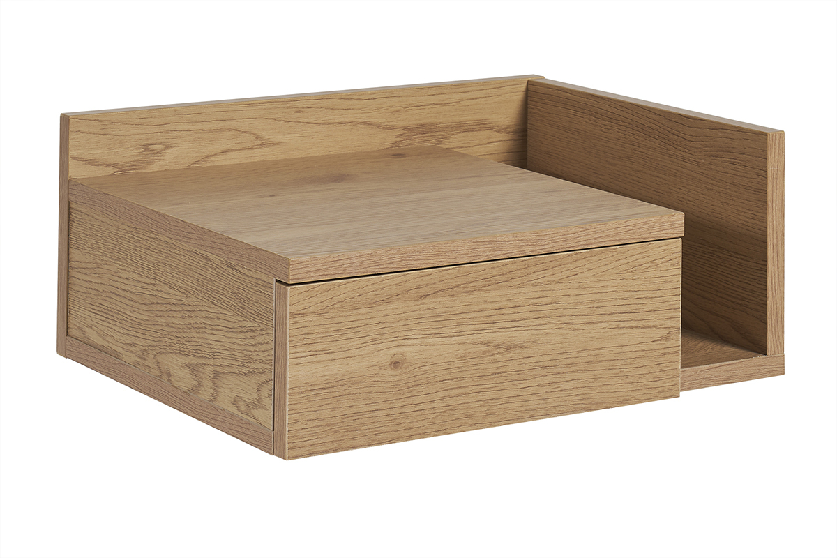 Table de chevet murale finition bois ch�ne clair avec tiroir NASTY