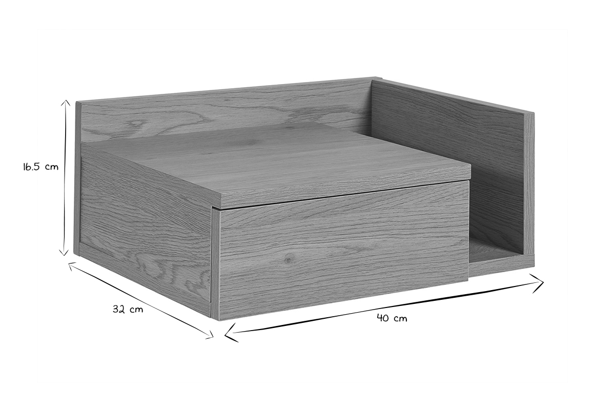Table de chevet murale finition bois ch�ne clair avec tiroir NASTY