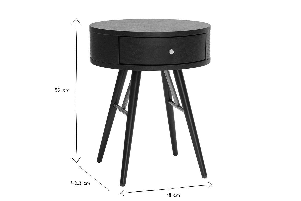 Table de chevet ronde avec tiroir bois et m�tal noir KORAL