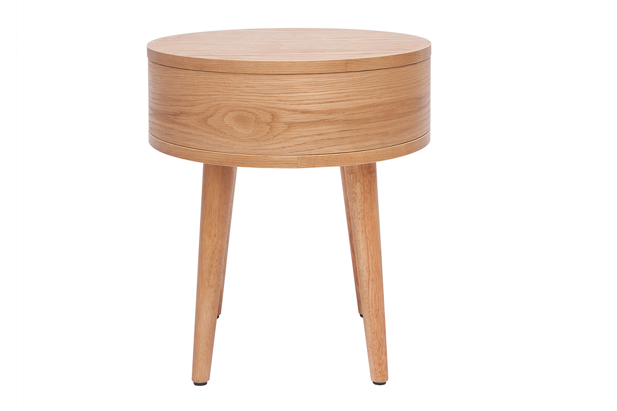 Table de chevet ronde en bois clair avec tiroir JUDITH