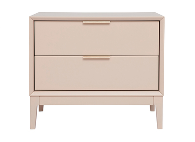 Table de chevet rose poudr&eacute; et m&eacute;tal dor&eacute; avec rangements GIANA
