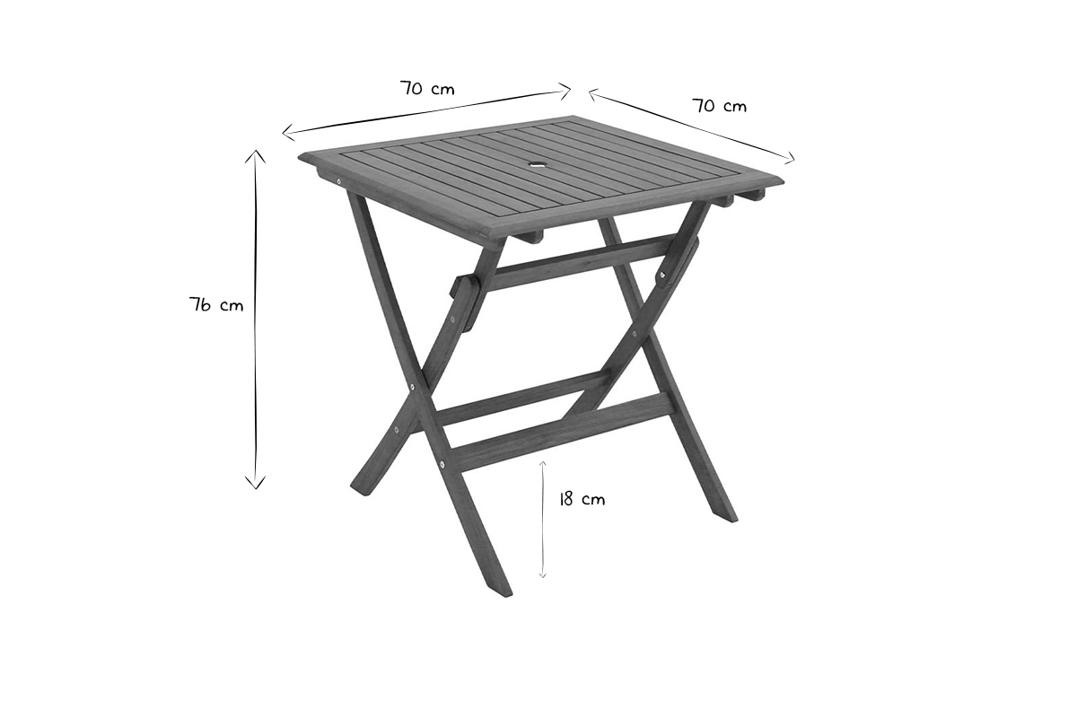 Table de jardin carr�e pliante en bois massif L70 cm FUEGO