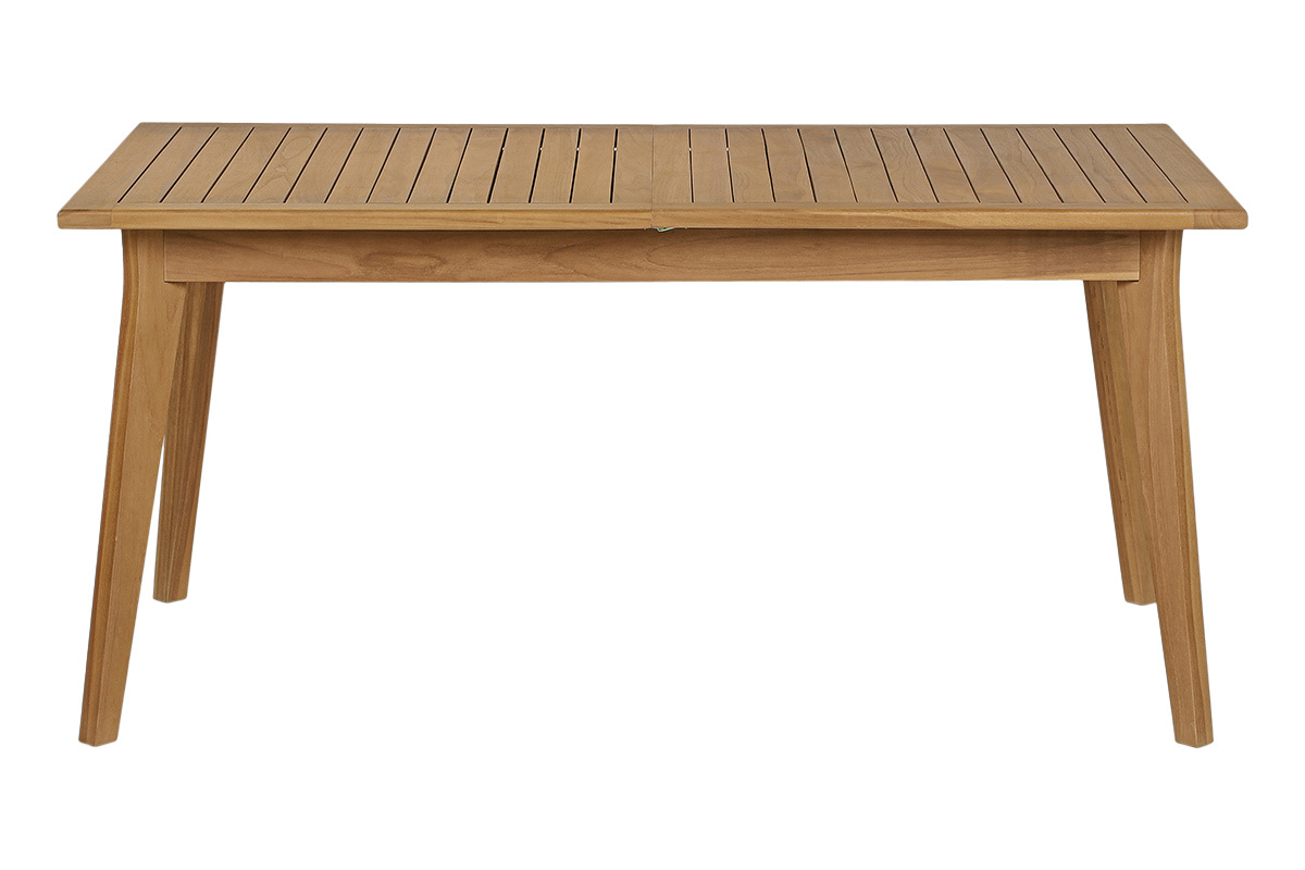Table de jardin extensible LOMBOK en bois teck massif, vue de face.