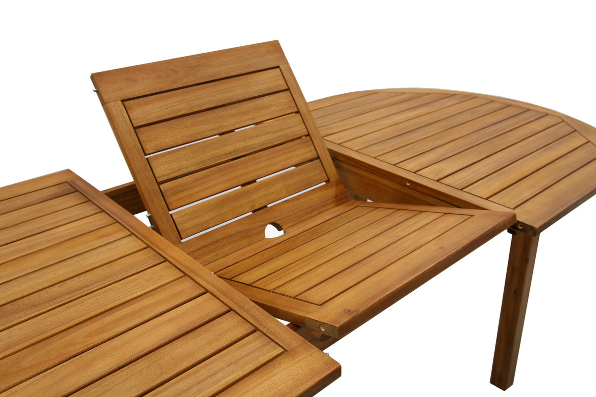 Table de jardin extensible rallonges int�gr�es en bois massif L160-210 cm MAYEL