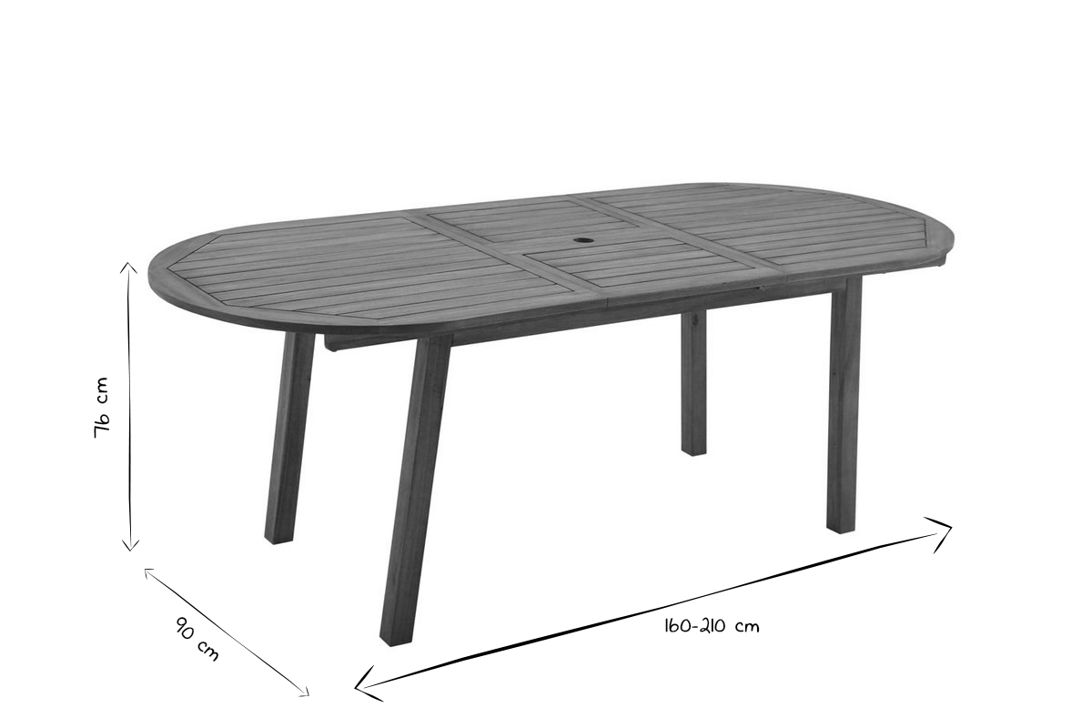 Table de jardin extensible rallonges int�gr�es en bois massif L160-210 cm MAYEL