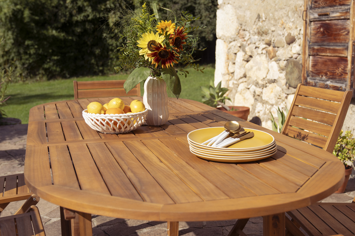 Table de jardin extensible rallonges int�gr�es en bois massif L160-210 cm MAYEL