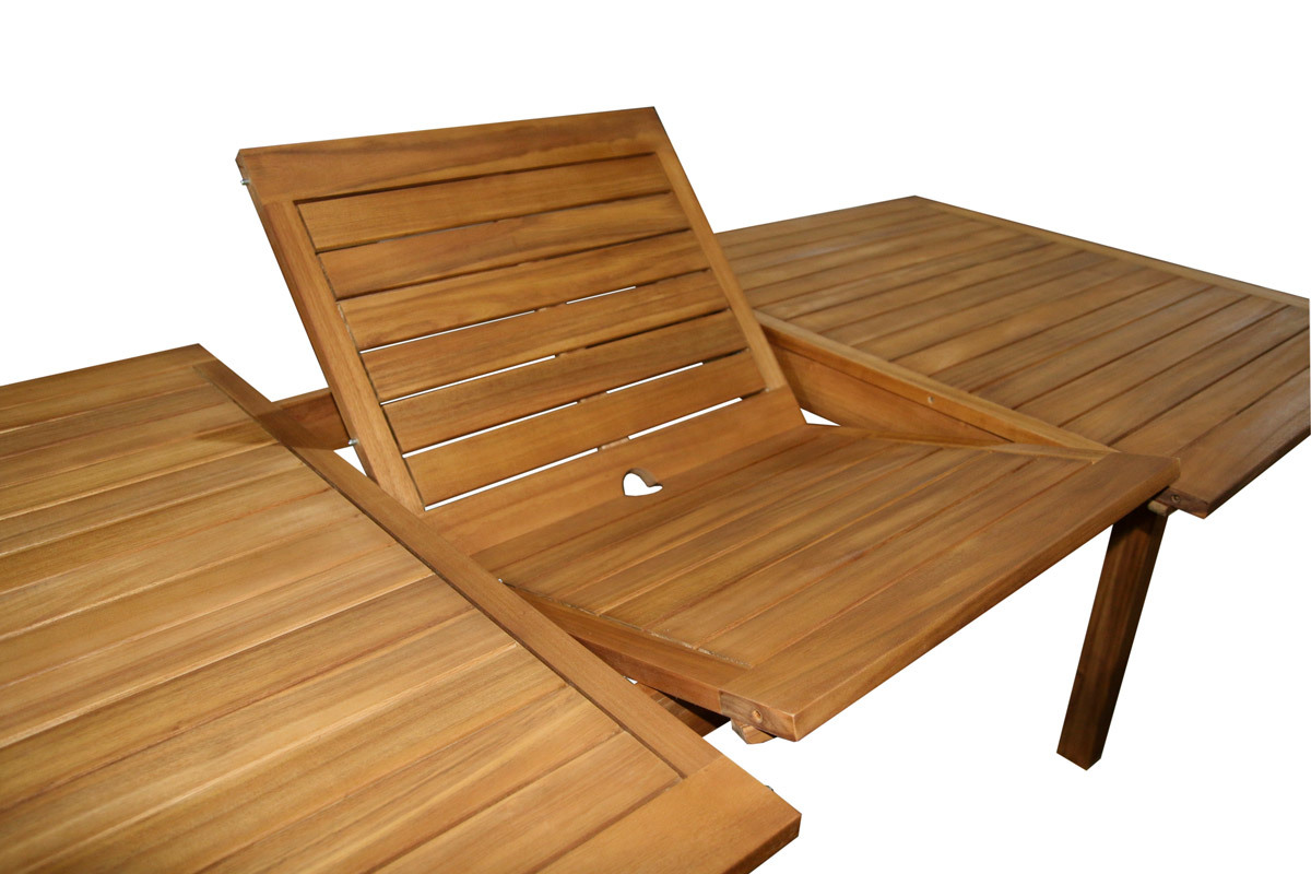 Table de jardin extensible rallonges int�gr�es en bois massif L180-240 cm MAYEL