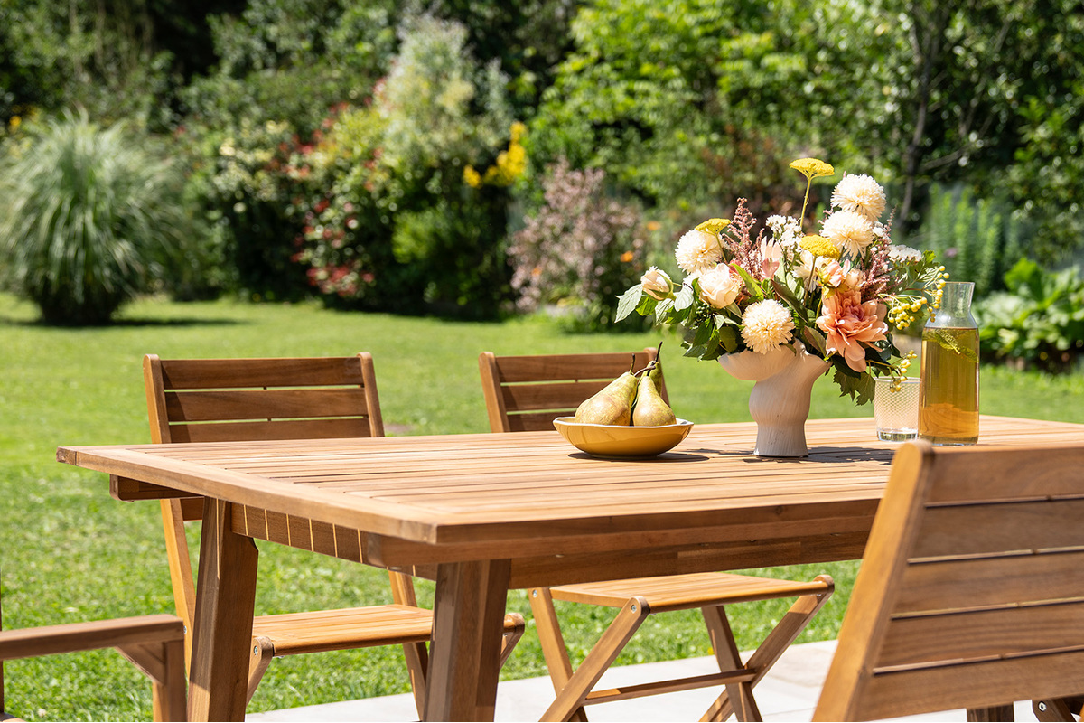 Table de jardin extensible rallonges int�gr�es en bois massif L180-240 cm MAYEL