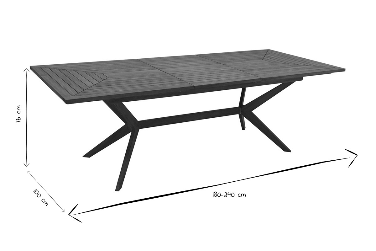 Table de jardin extensible rallonges int�gr�es en bois massif L180-240 cm SANTO