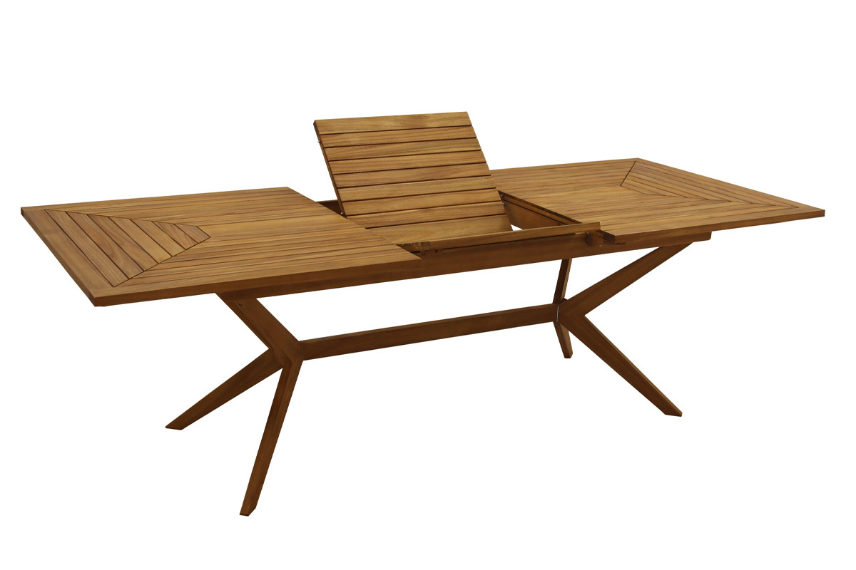 Table de jardin extensible rallonges int�gr�es en bois massif L180-240 cm SANTO