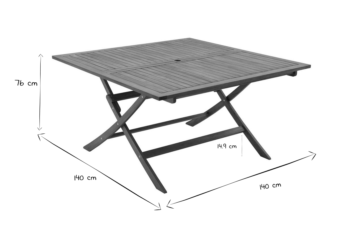 Table de jardin pliante carr�e en bois massif L140 cm SANTIAGO