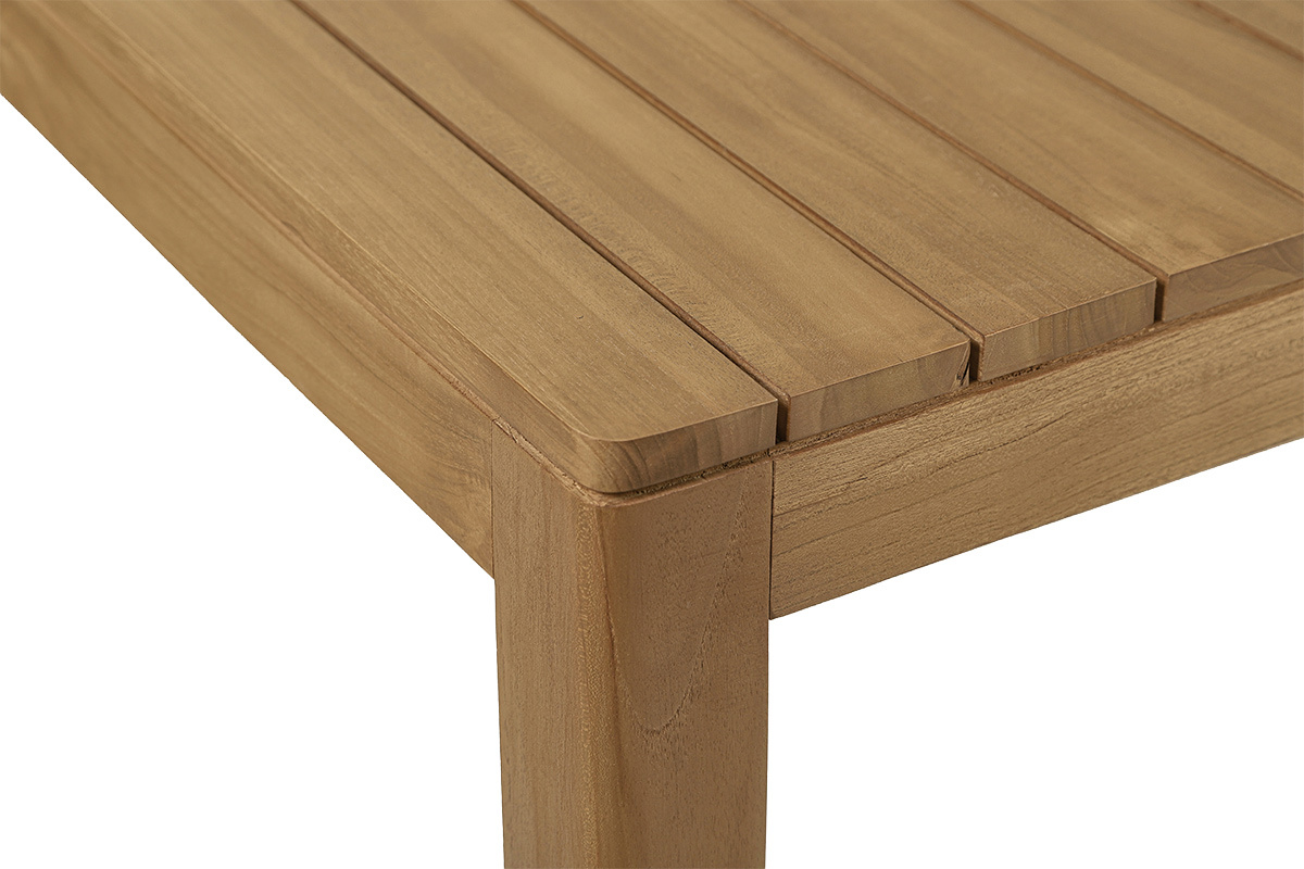 Table de jardin rectangulaire en teck massif, vue de dessus, plateau � lattes.