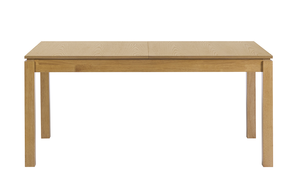 Table � manger extensible en bois clair ch�ne, vue de face, dimensions L170-230 cm.
