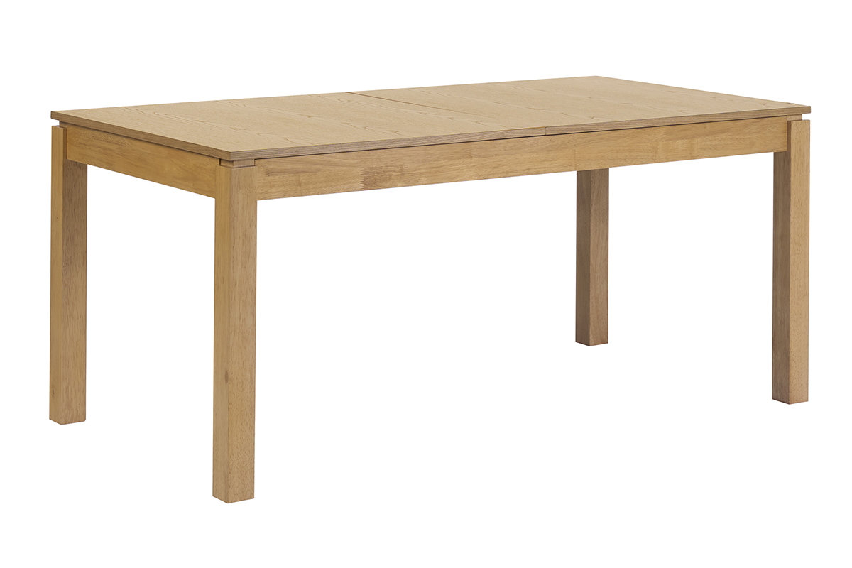 Table � manger extensible en bois clair ch�ne, vue de 3/4, dimensions L170-230 cm.