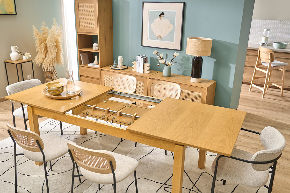 Table extensible avec rallonges int�gr�es en bois clair ch�ne L170-230 cm SYLVA