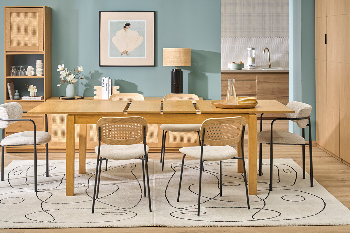 Table extensible avec rallonges int�gr�es en bois clair ch�ne L170-230 cm SYLVA