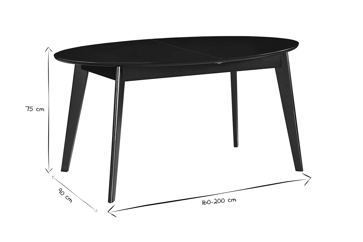 Table extensible rallonges int�gr�es ovale en bois noir L160-200 cm MARIK