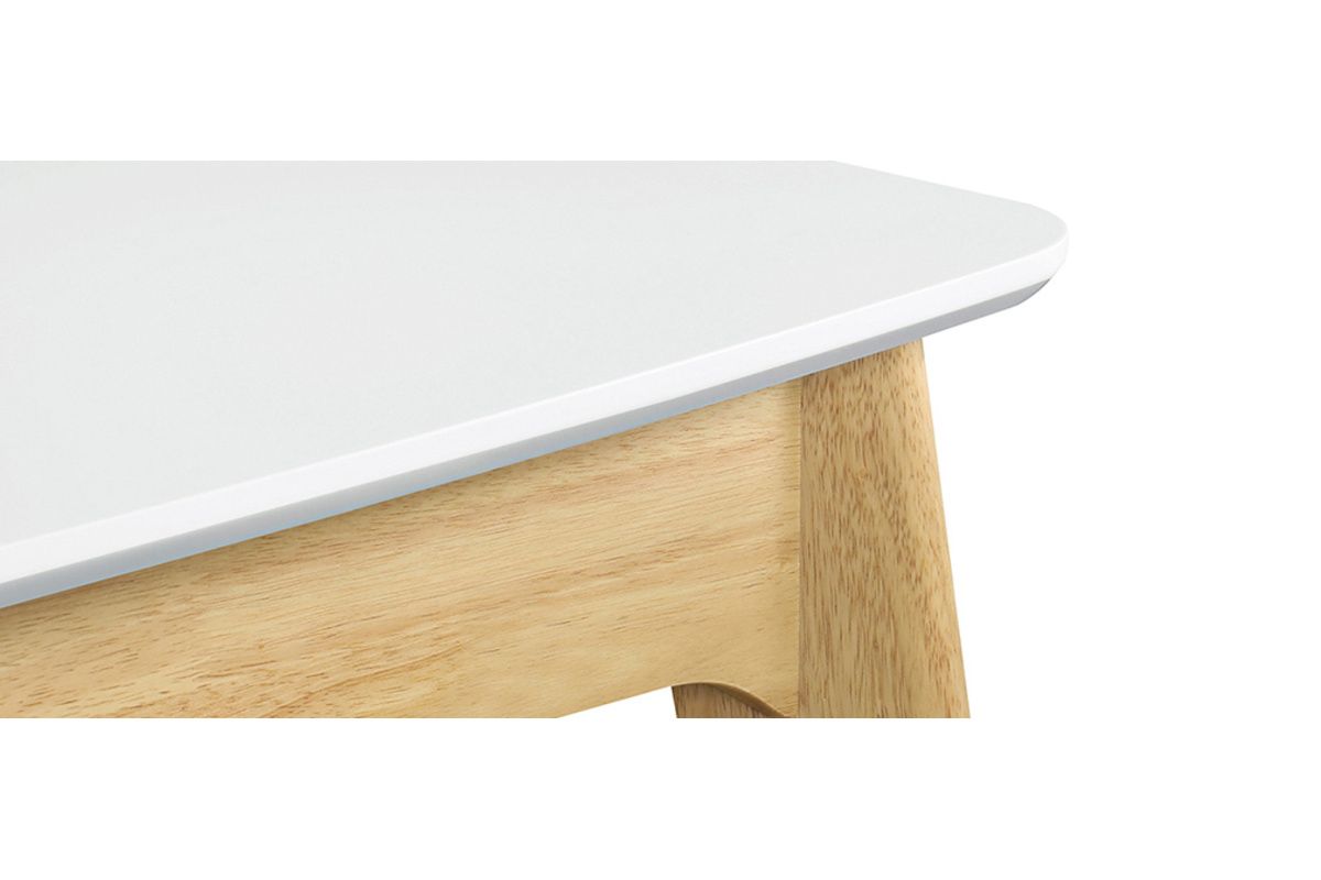 Table extensible rallonges int�gr�es rectangulaire blanc et bois L140-180 cm MEENA