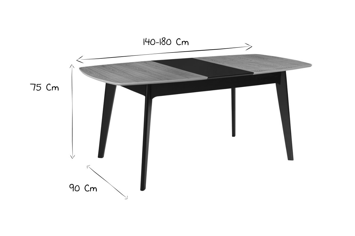 Table extensible rallonges int�gr�es rectangulaire bois et noir L140-180 cm MEENA