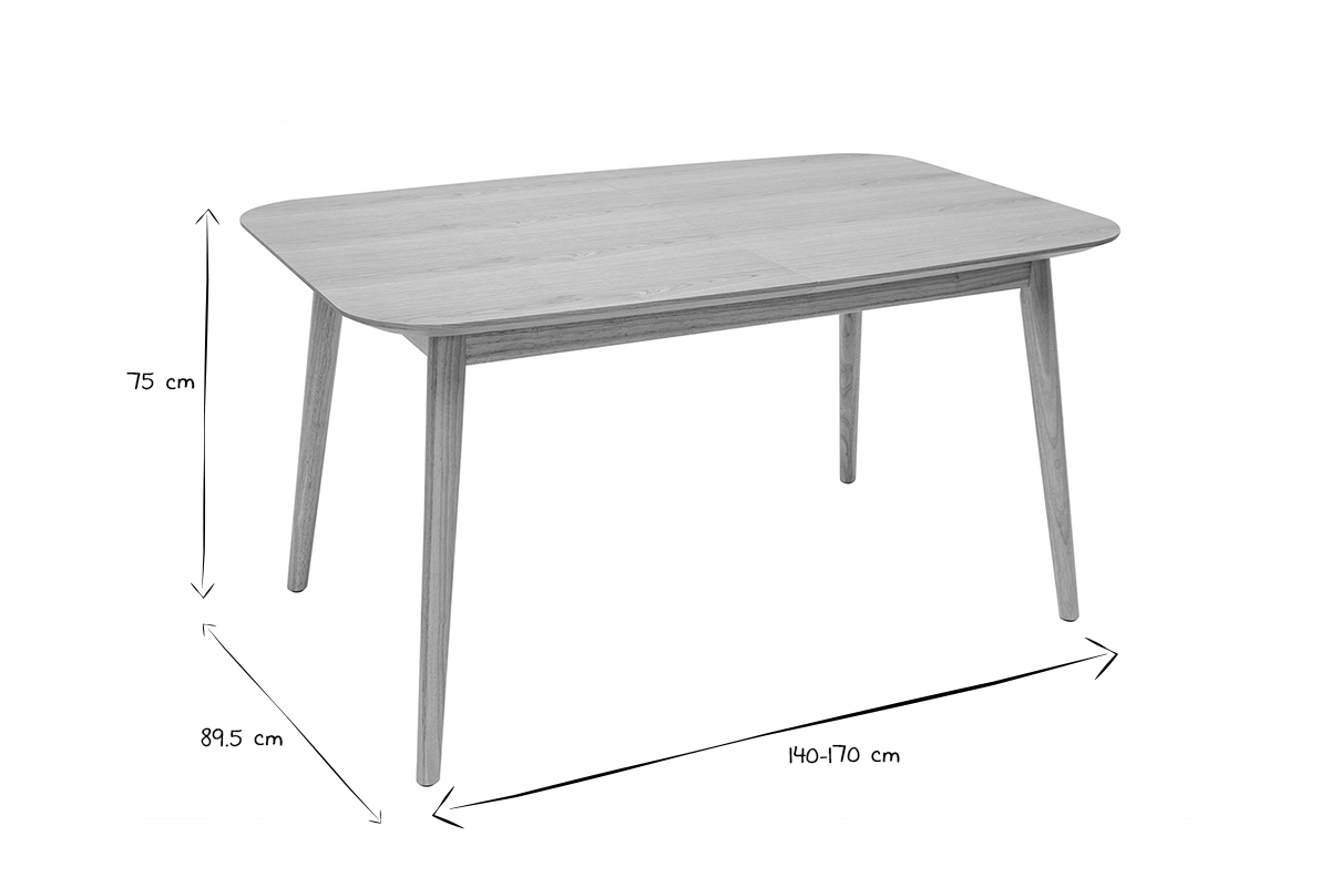 Table extensible rallonges int�gr�es rectangulaire en bois clair ch�ne L140-170 cm ANK