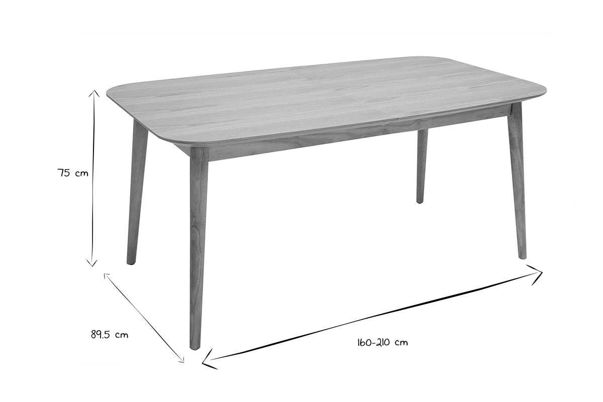 Table extensible rallonges int�gr�es rectangulaire en bois clair ch�ne L160-210 cm ANK