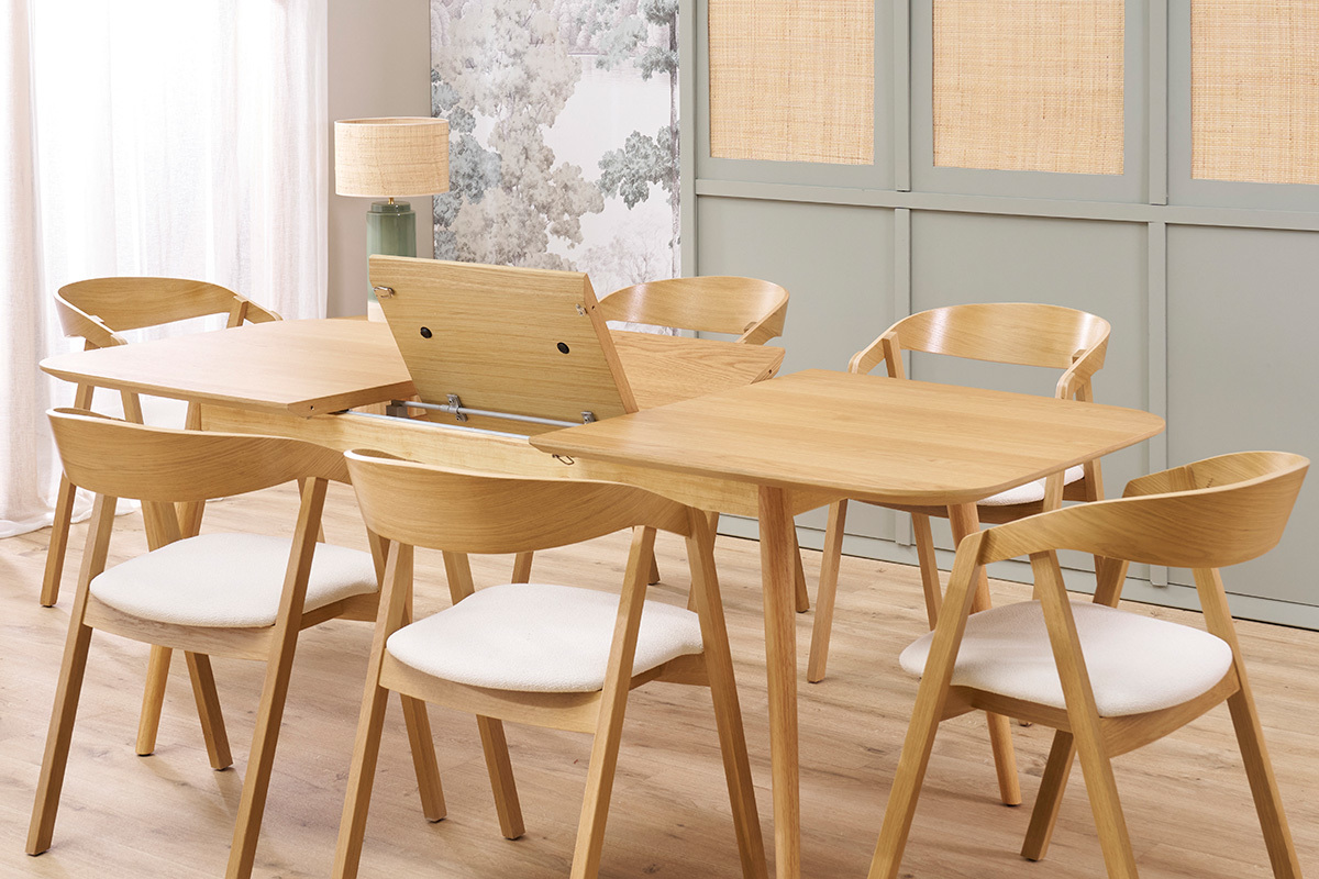 Table extensible rallonges int�gr�es rectangulaire en bois clair ch�ne L160-210 cm ANK