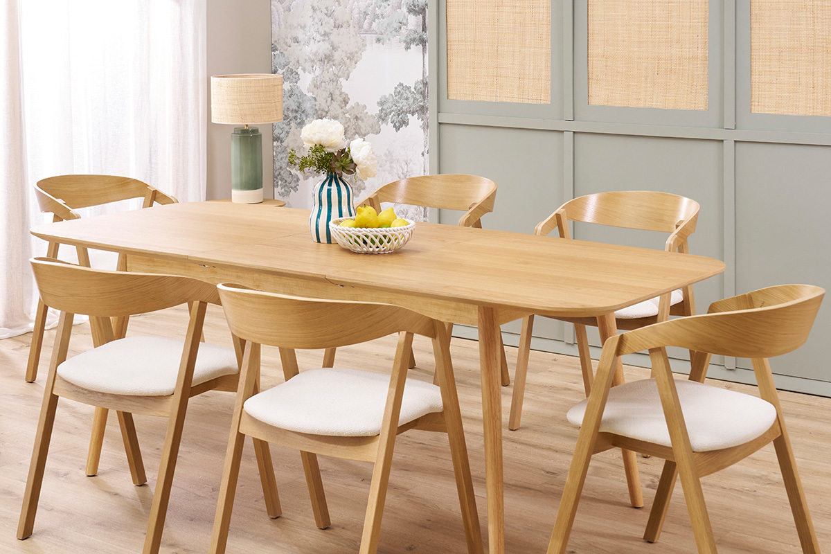 Table extensible rallonges int�gr�es rectangulaire en bois clair ch�ne L160-210 cm ANK